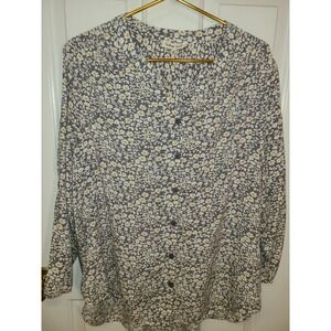 Indigo Soul Blouse Womens 2XL Gray Yellow Boho Hippie Gypsy Work 100% Rayon